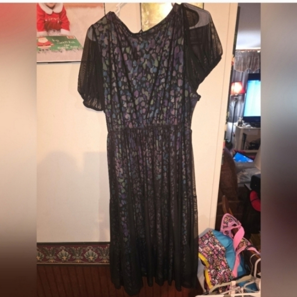 NWOT TORRID 2 Tiered Midi Dress - Soft Mesh Spotted Black - Picture 5 of 5